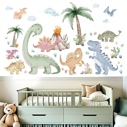 Dinosaur Wall Stickers for Boys Room: Peel and Stick Dino Wall Decals - Baby Nursery Bedroom - Children Supplies Ages 1-12 Years Wall Decor Art