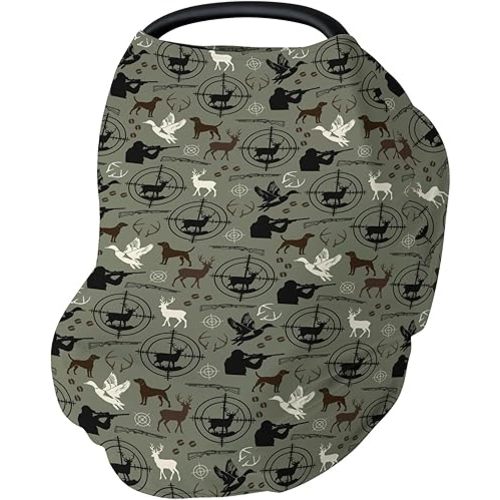 Hunting Deer Hunting Duck Baby Car Seat Covers Dog Hunter Stretchy 5-in-1 Cover Hunting Animals Lover Gift Adjustable Infant Carseat Canopy Cover Elk Duck Hunter Breathable Nursing Cover-Up Green