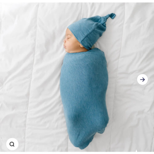 Heather Blue Ribbed Swaddle & Hat Set - Little Sleepies