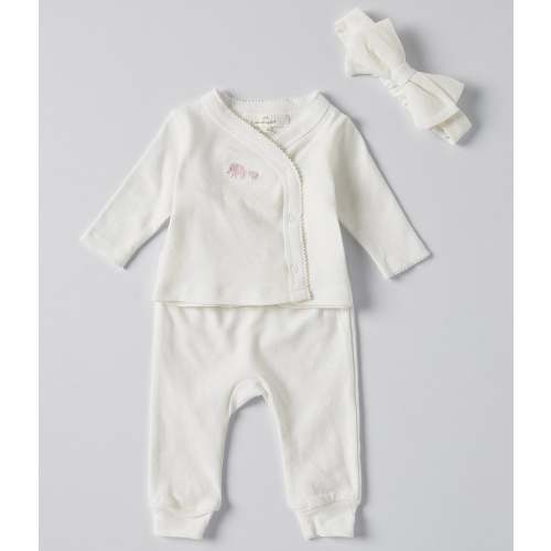 Starting Out Baby Girls Newborn-9 Months Elephant Wrap Long Sleeve Kimono Set