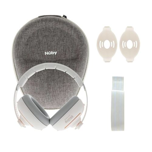 Nuby Soft Sounds 2-in-1 Noise-Canceling Baby Earmuffs with Travel Case - Adjustable Noise Protection for Infants and Toddlers - White