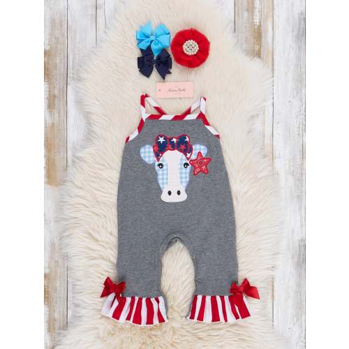 Stars & Stripes Cow Ruffle Romper