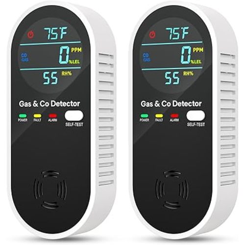 4-IN-1 Natural Gas Leak Detector & Carbon Monoxide Detectors with Natural, Propane, Co & Gas Leak Detector - Carbon Monoxide Detectors Plug in - Temperature & Humidity Detectors for Home, RV (2 Packs)