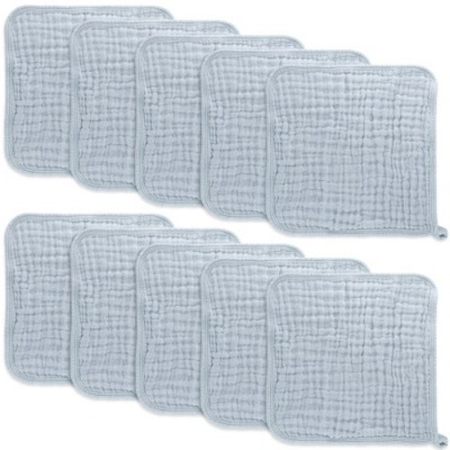 Baby Washcloths Muslin Cotton, Large 10”x10” by Comfy Cubs, Color: Slate grey