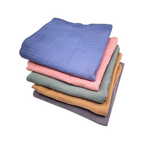 Stellar Kiddos Baby Muslin Washcloths, 5 Pack 100% Cotton - Large 12” x 12” Super Absorbent and Soft Newborn Baby Wash Cloths - Multicolor