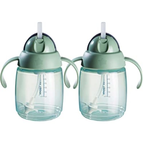 Tommee Tippee Starter Straw Cup, Easy Transition Toddler Cup For 6 Months+, 10oz, with Silicone Weighted Straw and Easy-Hold Handles, Pack of 2, Green