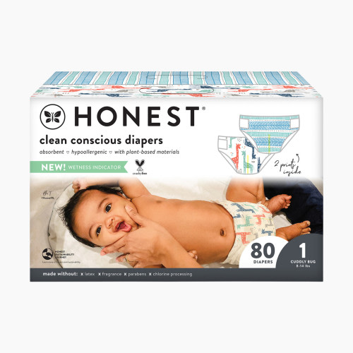 The Honest Company Club Box Diapers - Teal Tribal + Multi Color Giraffes, Size 1, 80 Count