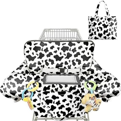 Shopping Cart Cover for Baby 2-in-1 High Chair Cover with Safety Harness Multifunctional Cow Pattern Cart Covers for Babies Soft Padded Grocery Cart Cover for Baby Boy Girl