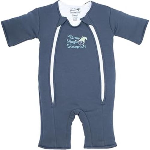 Baby Merlin's Magic Sleepsuit - Cotton Baby Swaddle Transition Product - Soft and Breathable Design, Double Zipper for Easy Diaper Changes, Promotes Safe Sleep - Navy Blue - Large 18-21lbs