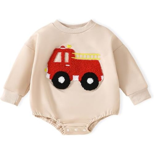 FIOMVA Baby Boy Sweatshirt Romper Fall Winter Clothes Outfits Sweater Onesie Long Sleeve Bubble Romper Bodysuit