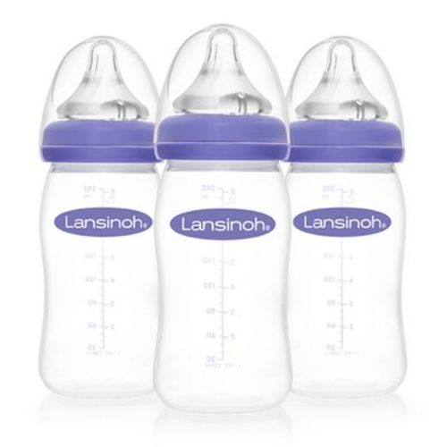 Lansinoh Baby Bottles for Breastfeeding Babies with 3 Medium Flow Nipples (Size 3M) - 8oz/3ct