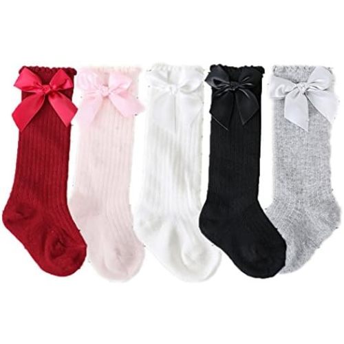 Colorful Childhood Baby Girls Knee High Socks Toddlers Tube Ruffled Bow Stockings Infant Newborn Cotton Princess Frilly Socks