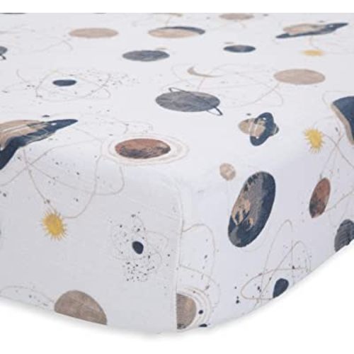 Little Unicorn Planetary Fitted Crib Sheet | 100% Cotton Muslin | Super Soft | Sized for Standard Baby Crib & Toddler Mattress | Machine Washable | 52” x 28” x 9”