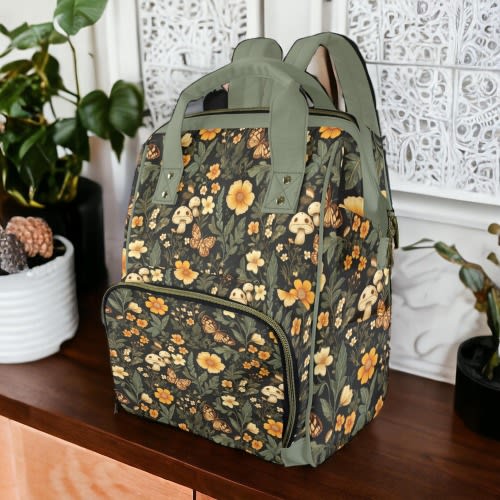 Woodland Mushroom Diaper Bag, Forestcore Diaper Backpack, Boho Cottagecore Baby Bag, Witchy Diaper Bag, Witchcore Baby Bag Goblincore Diaper