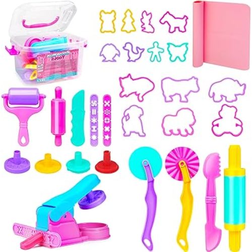 Playdough Tool Sets for Kids,30 Pieces Playdough Accessories with Rolling Pin Mat Storage Box,Arts & Crafts for Kids Age 2-4-6-8,Party Pack Dough Toys Gifts for Girls Boys Birthday Christmas Stockings