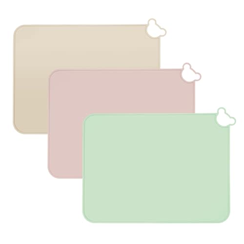 PandaEar 3 Pack Silicone Placemat for Toddlers Kids for Dining Table & Restaurants - Portable Silicone Mat for Baby Eating - Food Grade Non-Slip Baby Table Mat