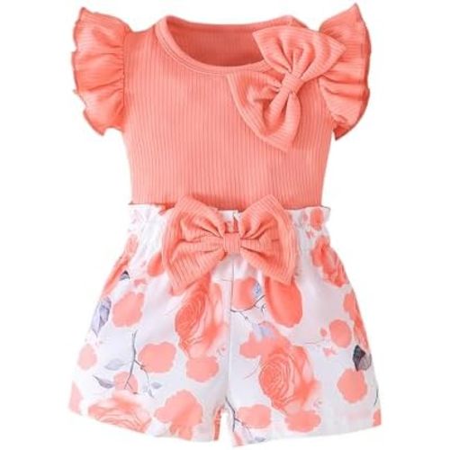 SUREPOCH Toddler Baby Girl Clothes Summer Outfits Ruffled Knit Sleeveless Top Cute Shorts Set Perfect Gifts for Baby Girls