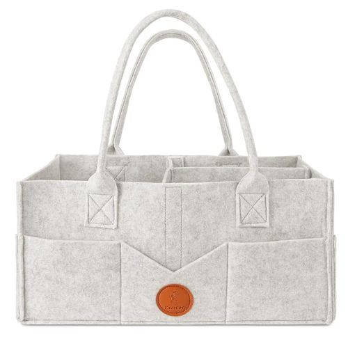 Maliton Diaper Caddy Organizer, Diaper Caddy for Car with Handle, Felt Diaper Organizer for Baby Boy Girl, Changing Table Organizer for Baby Stuff, 16" x 10" x 7" Baby Organizer for Nursery (White) - X-Large - WHITE