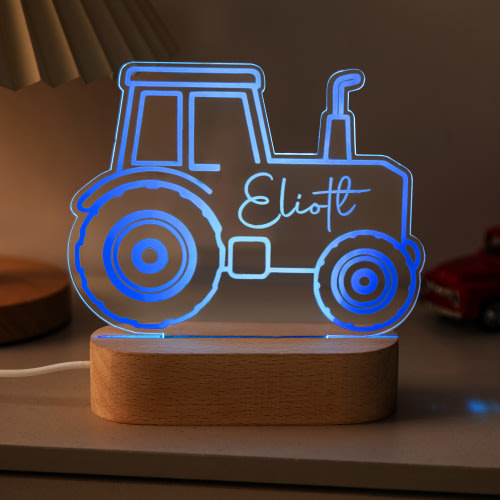 Personalized Excavator Tractor Design Adjustable LED Night Light with Name and Wooden Base Room Decor Baby Shower Birthday Gift for Boys - CALLIE
