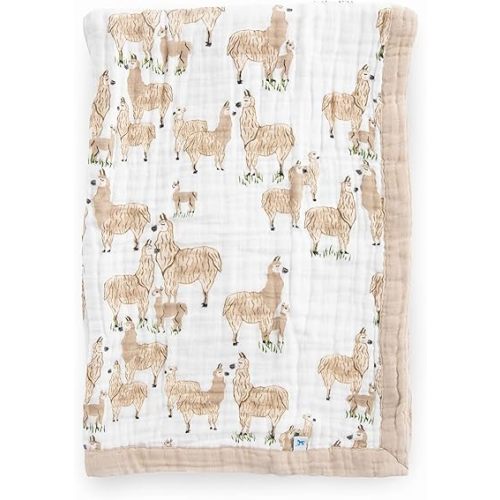 Little Unicorn Newborn Receiving Quilt | Ultra- Soft, Multi-Layered Muslin Fabric | Gift for Newborns & on-The-go (Llama Llama)
