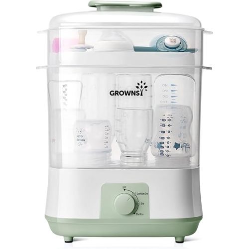 GROWNSY Adjustable 4 in 1 Large Bottle Sterilizer and Dryer, 8 Bottles Capacity,Electric Steam Baby Bottle Sterilizer, Sanitizer for Baby Bottles & Pacifiers, Breast Pump Parts Green