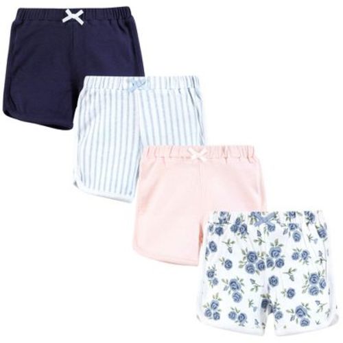 Hudson Baby Infant Girls Shorts Bottoms 4-Pack, Blue Rose