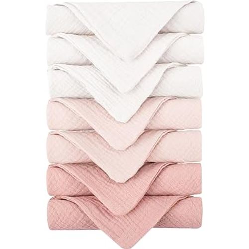 Konssy Baby Muslin Washcloths 7 Pack -100% Cotton Baby Bath Towels, Soft Baby Wash Cloths and Absorbent Burp Cloths for Newborn Kids Girls and Boys, 12x12 inches