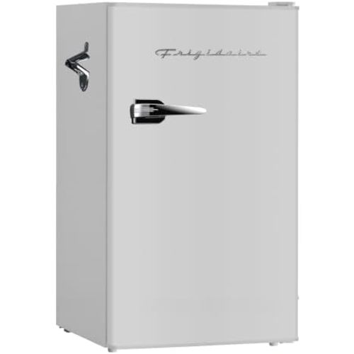 Frigidaire Retro Compact Fridge with Chiller, 3.2 cu ft Countertop Fridge with Built-In Bottle Opener, Compact Refrigerator for Office, Bedroom, Dorm Room or Cabin - 16.5"D x 19"W x 31"H (Moonbeam)
