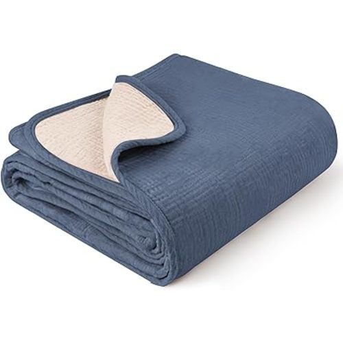 Konssy Muslin Baby Blankets for Girls Boys, 100% Cotton Crib Blanket for Infant Toddler, Super Soft and Lightweight Nursery Swaddling Wrap 40"x36" (Navy Blue)