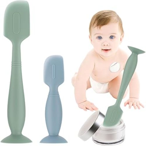 2Pack Baby Diaper Cream Spatula,Soft Silicone Diaper Cream Applicator,Butt Paste Spatula Diaper Cream Brush for Newborn Baby, 1xLarge Size 1xSmall Size(Green/Blue)