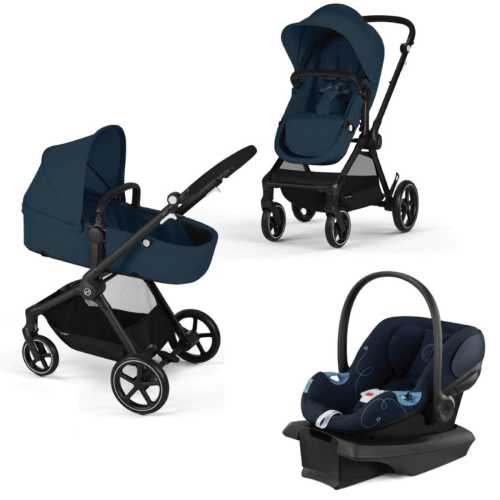 Cybex EOS 5-in-1 Travel System Stroller + Lightweight Aton G Infant Car Seat - Black / Ocean Blue