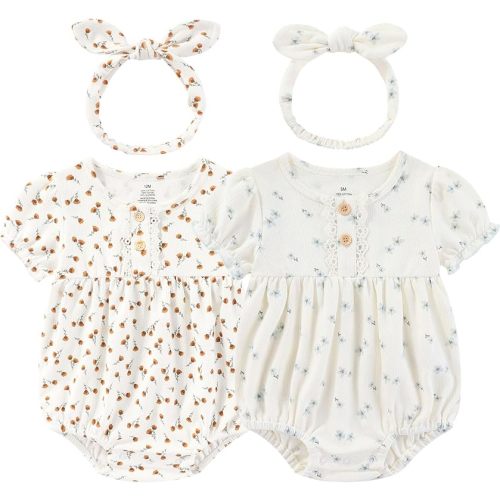 Baby Girl Clothes Cotton Bubble Romper Floral Bodysuits Infant Outfit Set