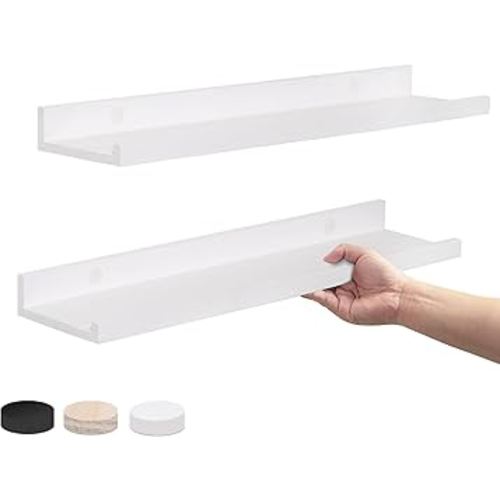 White Floating Shelves for Wall, Mounted Shelves Floating Wall Shelves Bedroom Wall Picture Ledge Shelf Rustic Floating Shelves Wooden Laundry Room Shelves for Wall Livingroom(White,2Pcs,24In)
