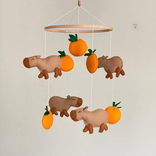 Baby Mobile Capybara Clementine nursery mobile Animals nursery decor gender neutral kids bedroom ideas Cute hanging mobile Baby Shower Gift