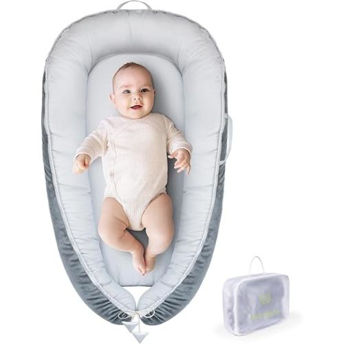 TOUCHLIFE Baby Lounger - Baby Nest for Newborn 0-24 Months, Portable Infant Lounger for Baby Girls & Boys, 100% Cotton Cover Breathable Co Sleeper for Home and Travel, Babies Essentials Gifts (Grey)