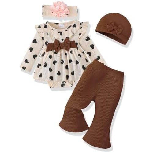 Renotemy Preemie Newborn Baby Girl Clothes Infant Romper Fall Winter Outfits Gifts for Girls Cute Bell Bottoms Pant Sets