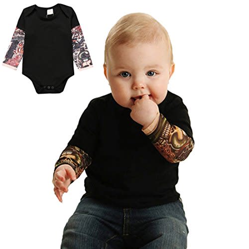 PAUBOLI Fake Tattoo Sleeve Shirt Bodysuit for Baby Boy Girls 3-24 Months