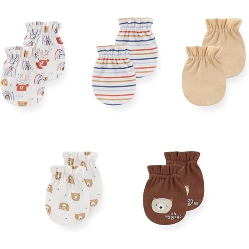 JELYLOVE 5 Pack Unisex New Born Boy Girls Anti Scratch Mittens Cotton Soft Baby Gloves 0-3 Months Infant Essentials