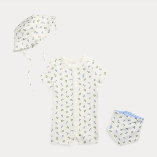 Crab-Print Cotton 3-Piece Gift Set