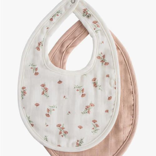 mushie Muslin Baby Bib | Soft Cotton for Infant Drips, Drools & Feedings | Adjustable Fit | 2 Pack