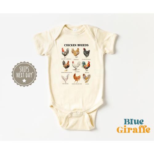 Chicken Breeds Farm Animal Baby Onesie® - Farm Baby Bodysuit - Cute Farm Animal Natural Onesie®- Farm Life Onesie