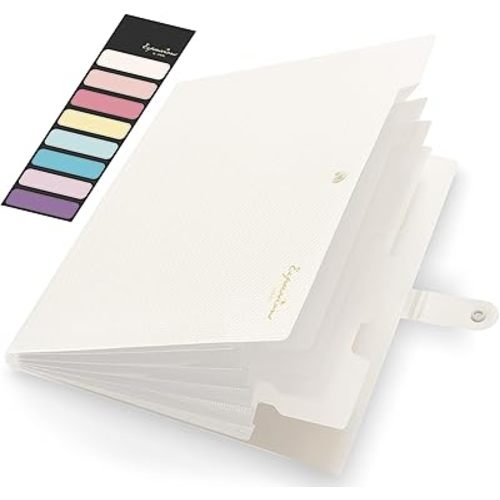 Sooez Expanding File Folder, Letter Size Accordion File Organizer, 5 Pocket Folders for Documents, Portable Filling Products for School Office Supplies, Off White