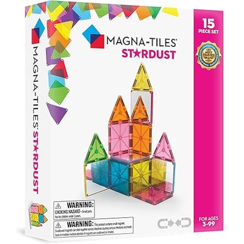 MAGNA-TILES Stardust 15-Piece Magnetic Construction Set, The ORIGINAL Magnetic Building Brand, 3-99 Years with 4 Mirrored Squares