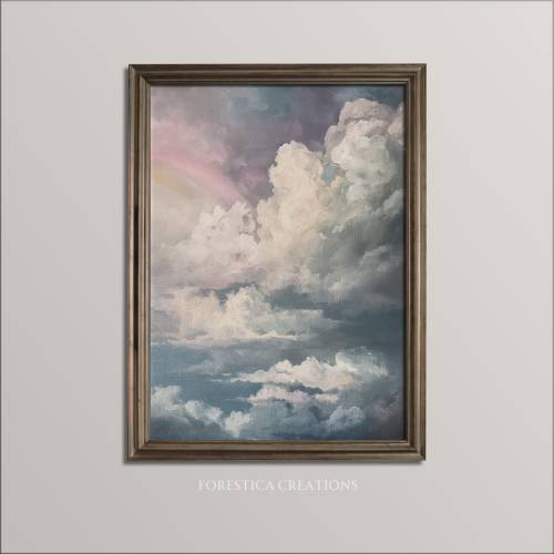 Clouds | Nursery Wall Art, Moody Oil Painting Printable, Dark Academia Decor, Witchy Aesthetic, Rainbow Sky Decor, Fairycore Cloud Art Print