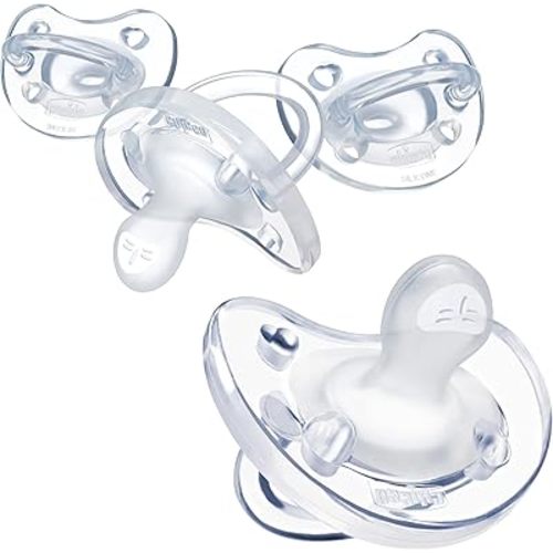Chicco PhysioForma 100% Soft Silicone One Piece Pacifier for Babies Aged 0-6 Months | BPA & Latex Free | Reusable Sterilizing Case | Clear, 4pk