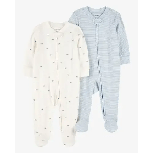 Baby 2-Pack 2-Way Zip Cotton Sleep & Play Pajamas - Blue/White - Carter's | Carter's