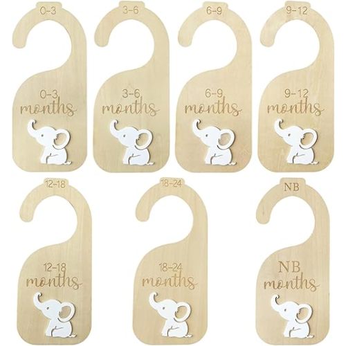 Baby Closet Dividers,Baby Clothes Dividers for Closet,Nursery Decor Storage Hangers Organizer,Sided Organizer for Newborn to 24 Months Clothes Wooden Nursery Decor Hanger Organize Room(White Elephant)