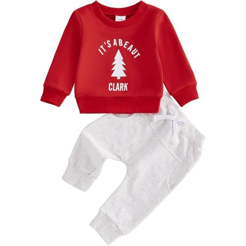 Baby Girl Boy Cute Long Sleeve Embroidered Merry Bright Sweatshirt Drawstring Long Pants Infant Christmas Outfits