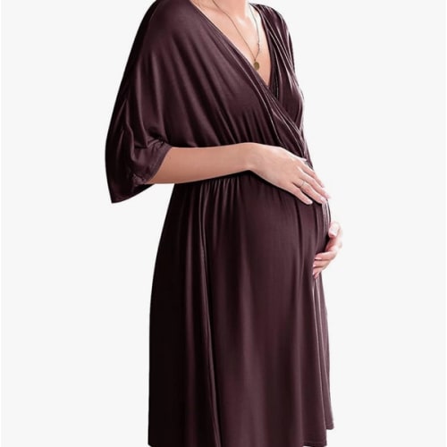 Ekouaer 3 in 1 Labor/Delivery/Hospital Gown Maternity Dress - Large - Maroon