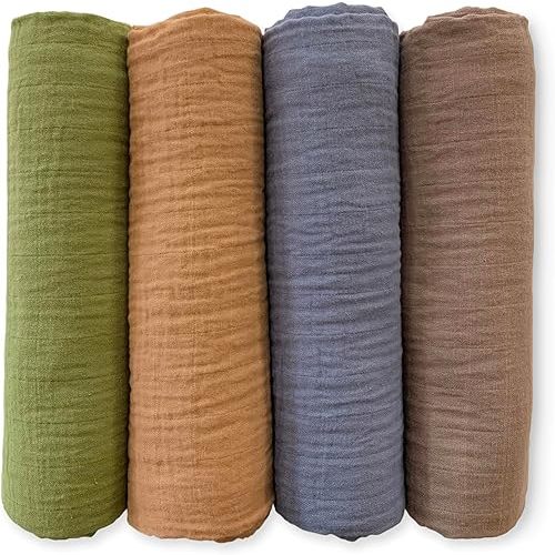 SwaddleDesigns Cotton Muslin Swaddle Blankets for Babies, Set of 4, Neutral Receiving Blankets for Newborn, Baby Registry & Gift, 46x46 inches, Wilderness